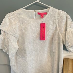Lilly Pulitzer NWT Laila’s Top - Resort White Ditsy Vine Eyelet, Size S